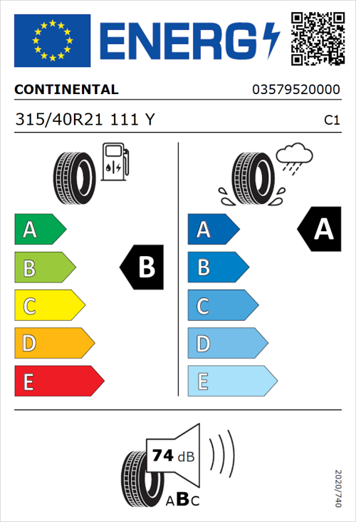 Tyre Label for Continental SportContact 6 315/40R21 111Y