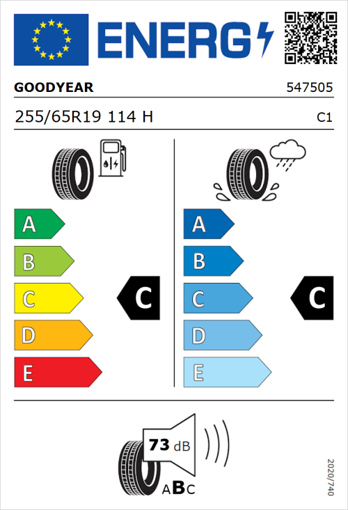 Tyre Label for Goodyear Wrangler All-Terrain Adventure 255/65R19 114H